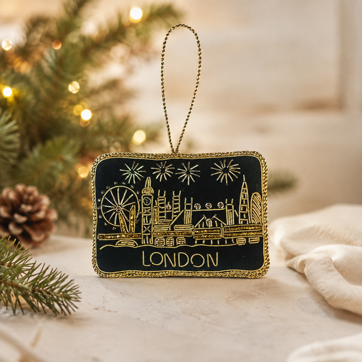 Embroidered Ornament – London Skyline Fireworks