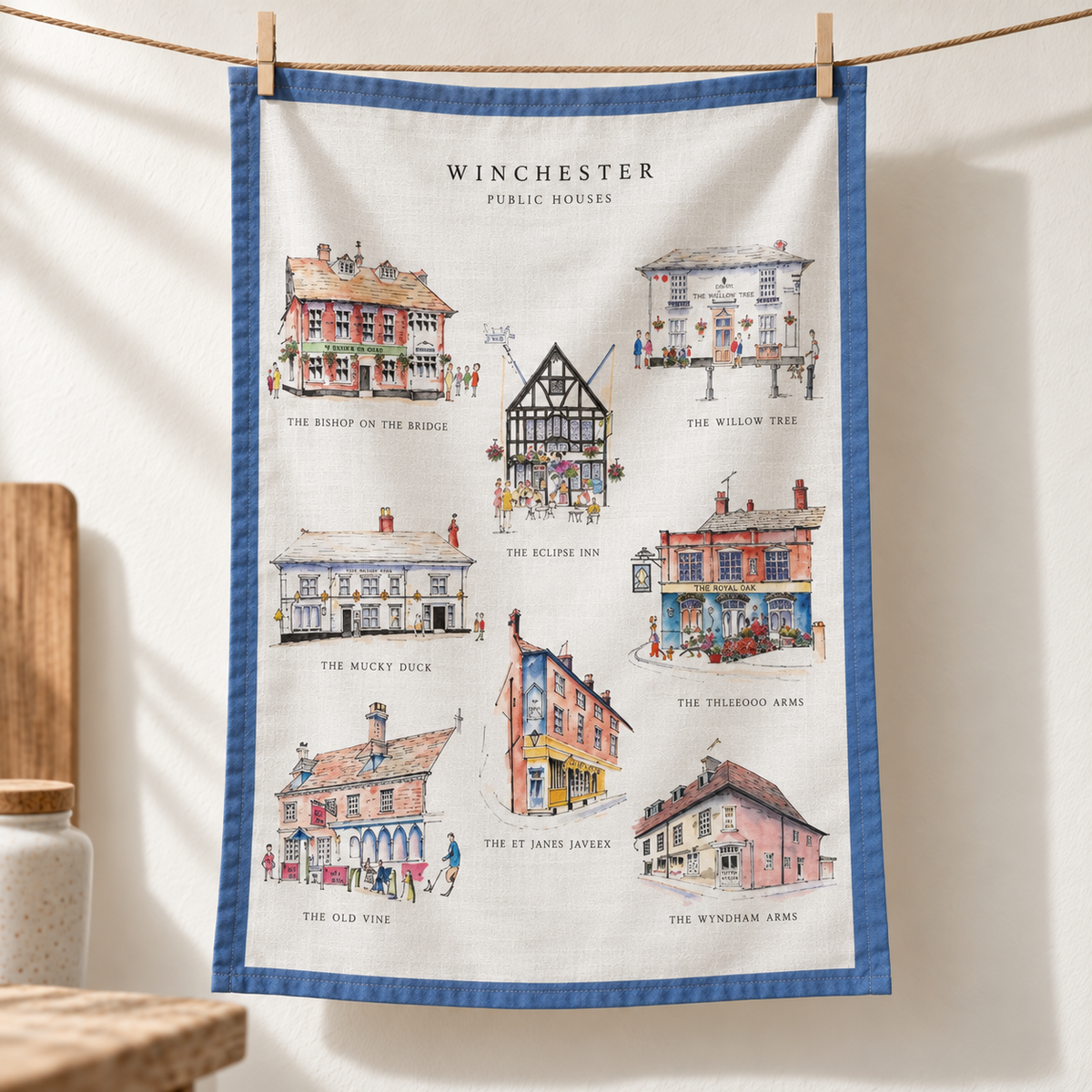 Pubs of Winchester Tea Towel