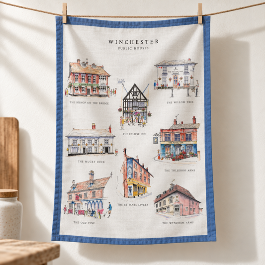 Pubs of Winchester Tea Towel