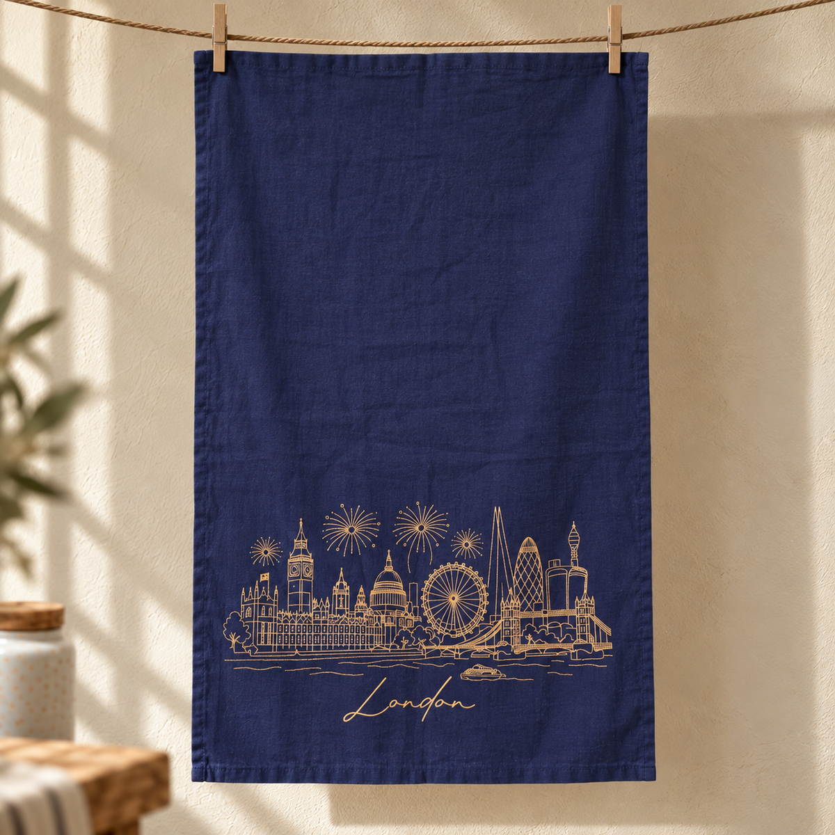 London Fireworks Tea Towel