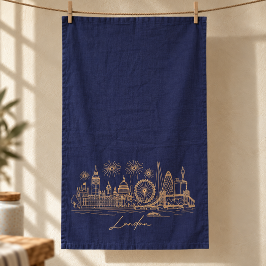 London Fireworks Tea Towel